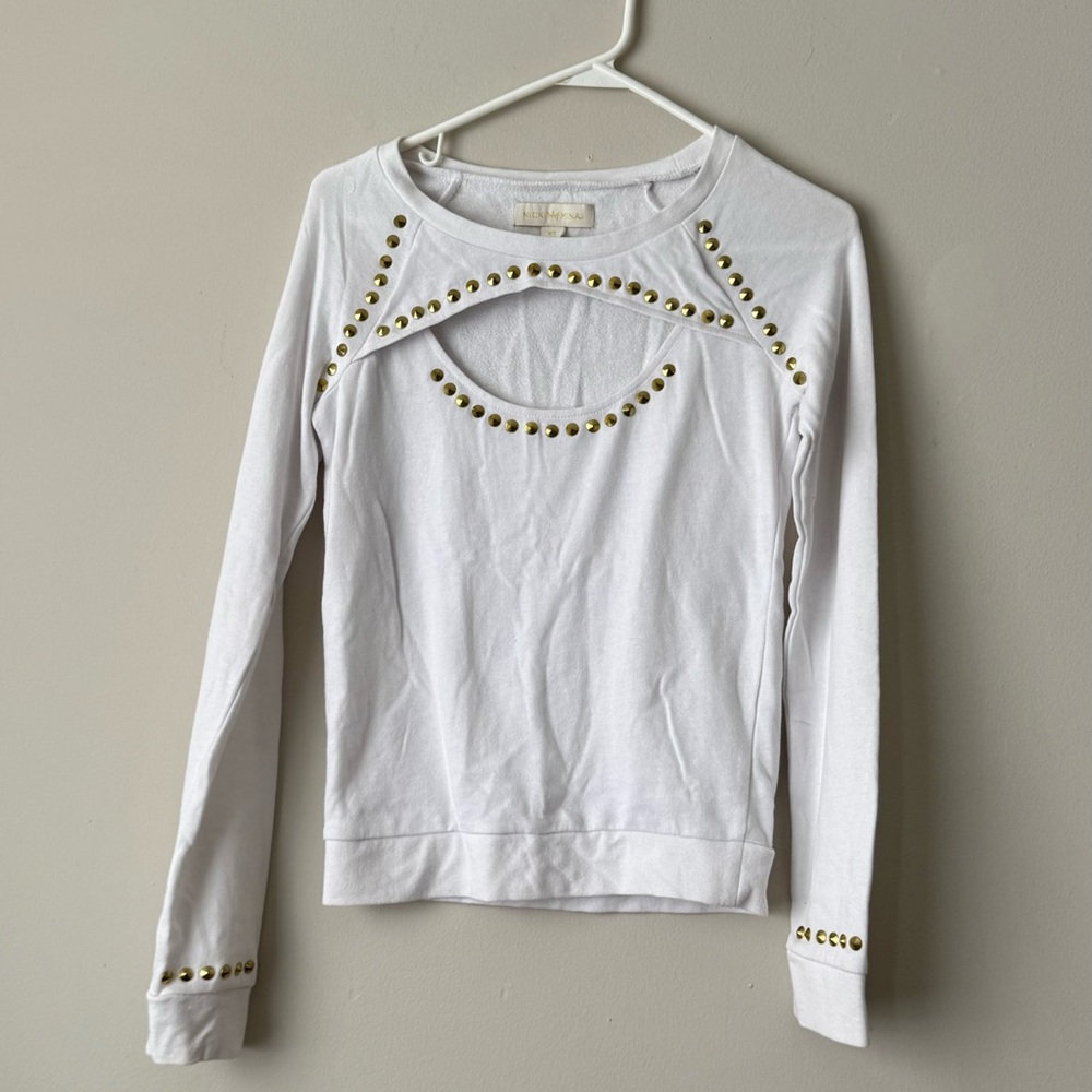 Nicki Minaj White Top/ Sweatshirt with Gold Stud Details and a Cut Out Size XS
